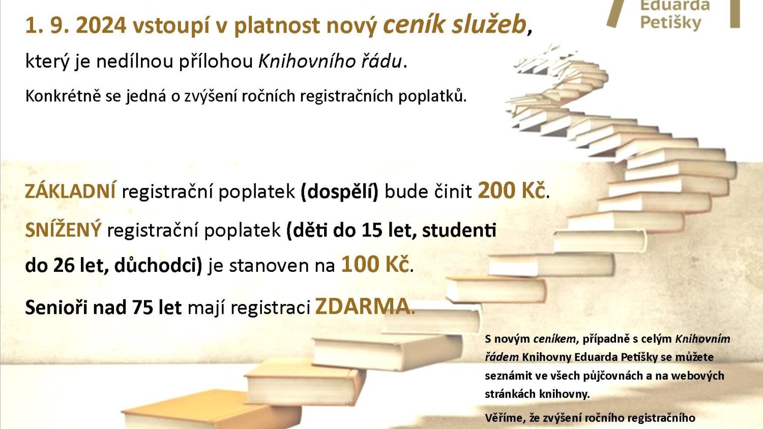 Od 1. 9. 2024 - nový CENÍK SLUŽEB A POPLATKŮ